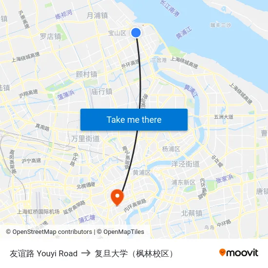 友谊路 Youyi Road to 复旦大学（枫林校区） map