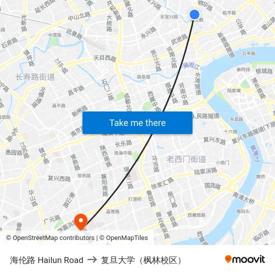 海伦路 Hailun Road to 复旦大学（枫林校区） map