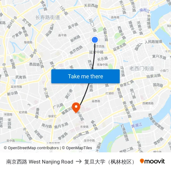 南京西路  West Nanjing Road to 复旦大学（枫林校区） map