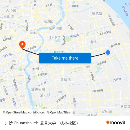 川沙 Chuansha to 复旦大学（枫林校区） map