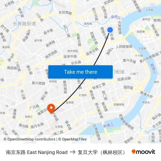 南京东路 East Nanjing Road to 复旦大学（枫林校区） map