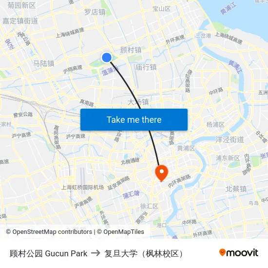 顾村公园 Gucun Park to 复旦大学（枫林校区） map