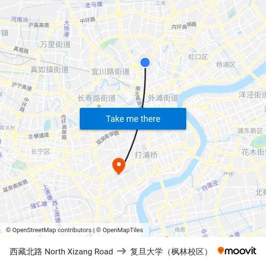 西藏北路 North Xizang Road to 复旦大学（枫林校区） map