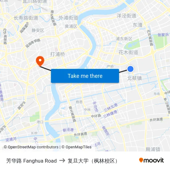 芳华路 Fanghua Road to 复旦大学（枫林校区） map
