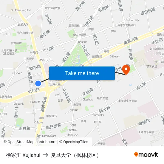 徐家汇 Xujiahui to 复旦大学（枫林校区） map