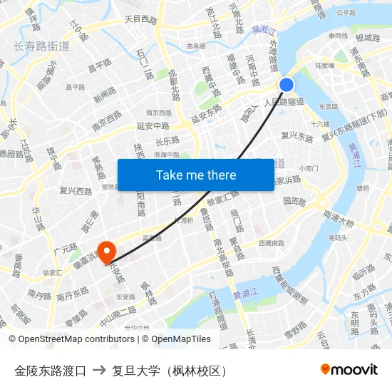 金陵东路渡口 to 复旦大学（枫林校区） map