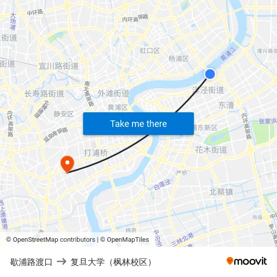 歇浦路渡口 to 复旦大学（枫林校区） map