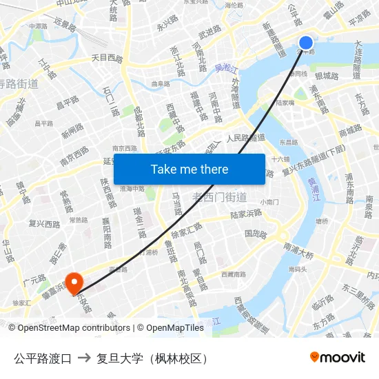 公平路渡口 to 复旦大学（枫林校区） map