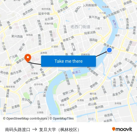 南码头路渡口 to 复旦大学（枫林校区） map
