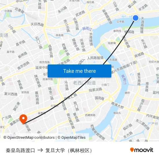 秦皇岛路渡口 to 复旦大学（枫林校区） map