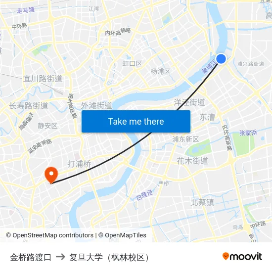 金桥路渡口 to 复旦大学（枫林校区） map