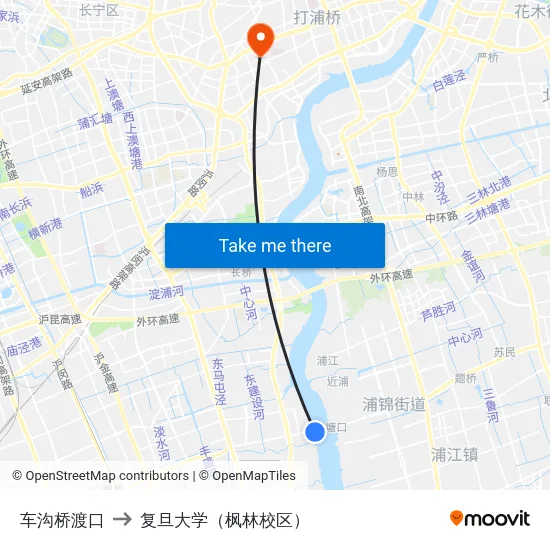 车沟桥渡口 to 复旦大学（枫林校区） map