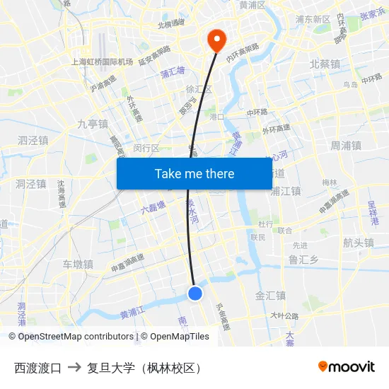 西渡渡口 to 复旦大学（枫林校区） map