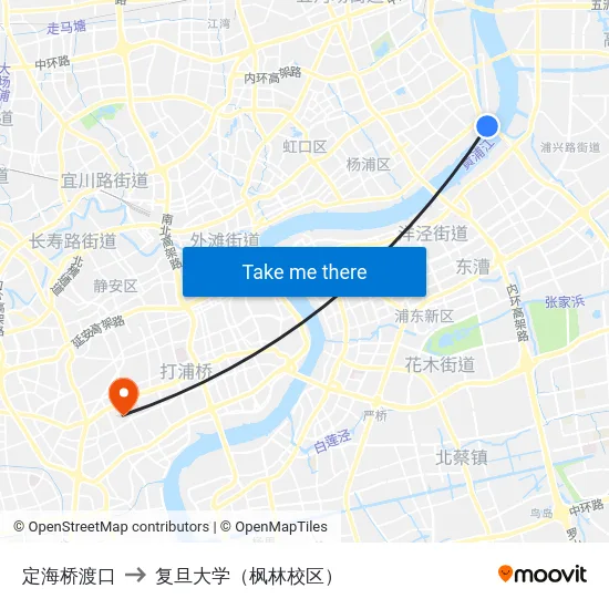 定海桥渡口 to 复旦大学（枫林校区） map