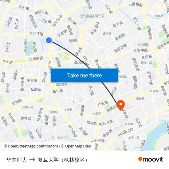 华东师大 to 复旦大学（枫林校区） map
