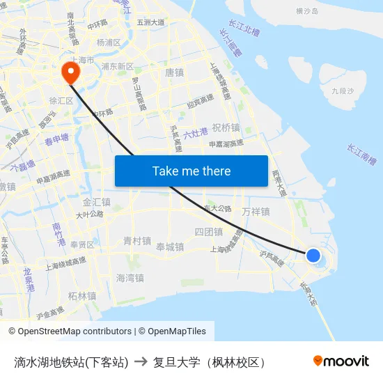 滴水湖地铁站(下客站) to 复旦大学（枫林校区） map