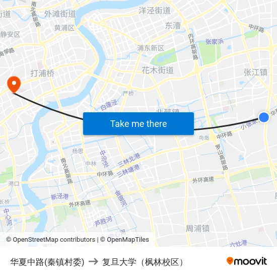 华夏中路(秦镇村委) to 复旦大学（枫林校区） map