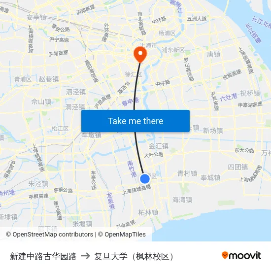新建中路古华园路 to 复旦大学（枫林校区） map