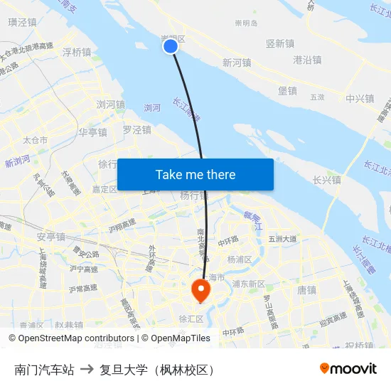 南门汽车站 to 复旦大学（枫林校区） map