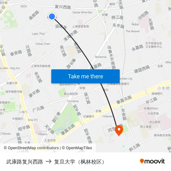 武康路复兴西路 to 复旦大学（枫林校区） map