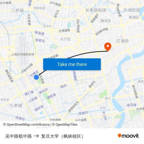 吴中路航中路 to 复旦大学（枫林校区） map