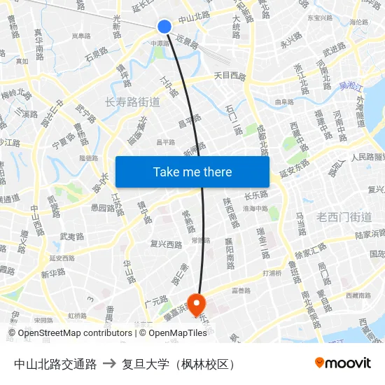 中山北路交通路 to 复旦大学（枫林校区） map