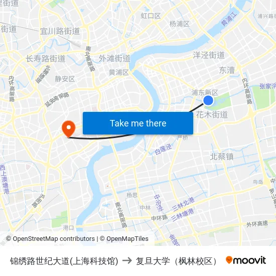锦绣路世纪大道(上海科技馆) to 复旦大学（枫林校区） map