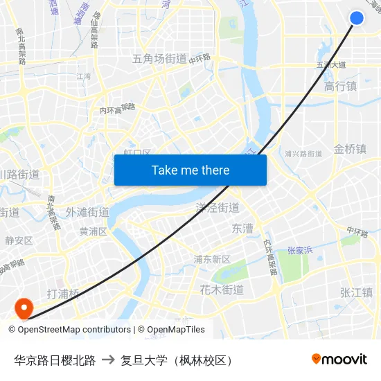 华京路日樱北路 to 复旦大学（枫林校区） map
