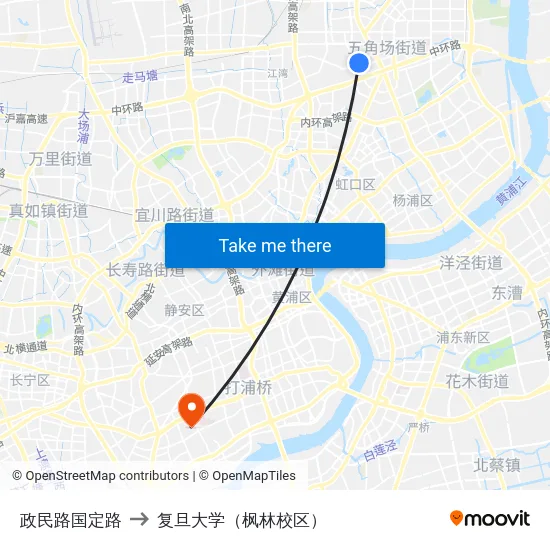 政民路国定路 to 复旦大学（枫林校区） map