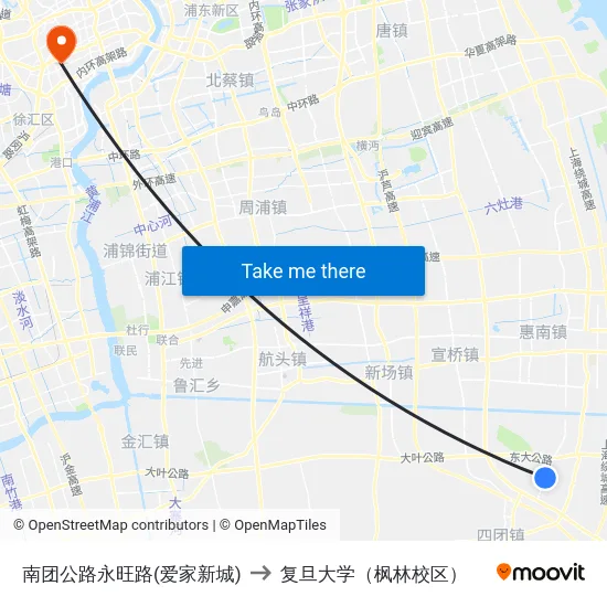 南团公路永旺路(爱家新城) to 复旦大学（枫林校区） map