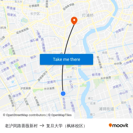 老沪闵路蔷薇新村 to 复旦大学（枫林校区） map