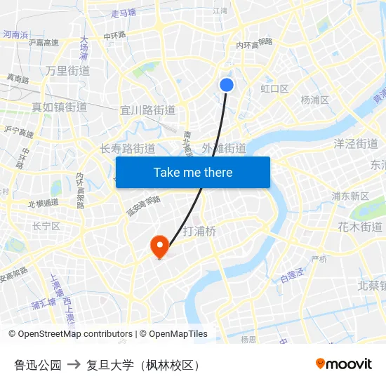 鲁迅公园 to 复旦大学（枫林校区） map