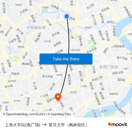 上海火车站(南广场) to 复旦大学（枫林校区） map