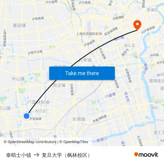 泰晤士小镇 to 复旦大学（枫林校区） map