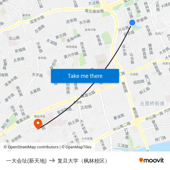 一大会址(新天地) to 复旦大学（枫林校区） map