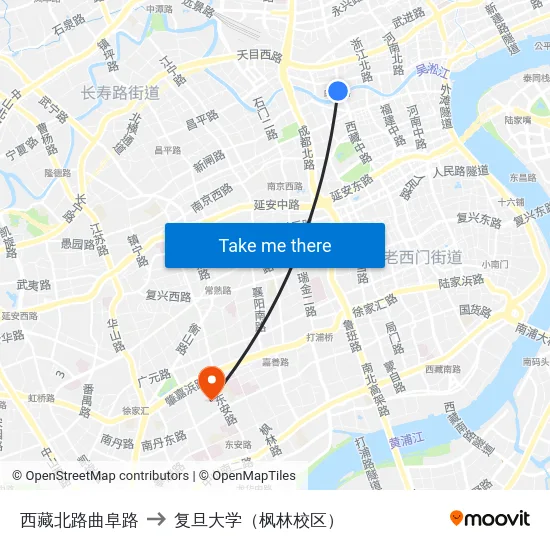 西藏北路曲阜路 to 复旦大学（枫林校区） map