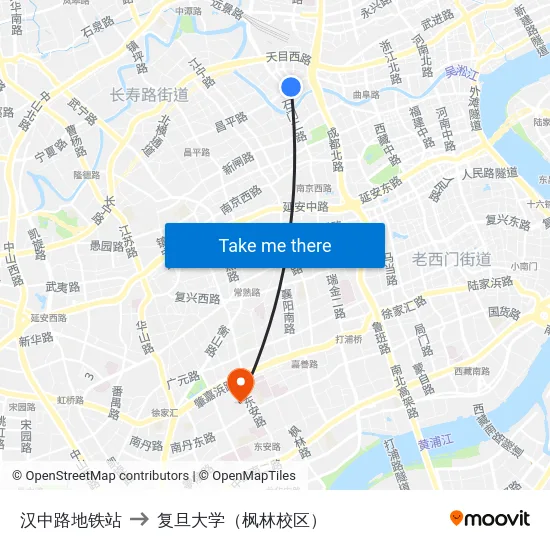 汉中路地铁站 to 复旦大学（枫林校区） map