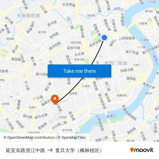 延安东路浙江中路 to 复旦大学（枫林校区） map