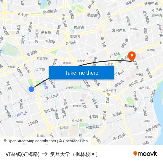 虹桥镇(虹梅路) to 复旦大学（枫林校区） map