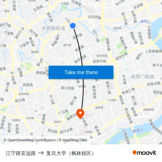 江宁路安远路 to 复旦大学（枫林校区） map