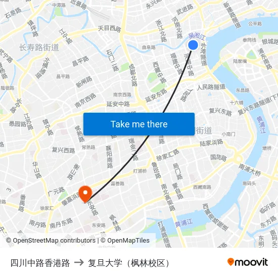 四川中路香港路 to 复旦大学（枫林校区） map