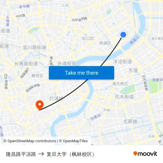 隆昌路平凉路 to 复旦大学（枫林校区） map