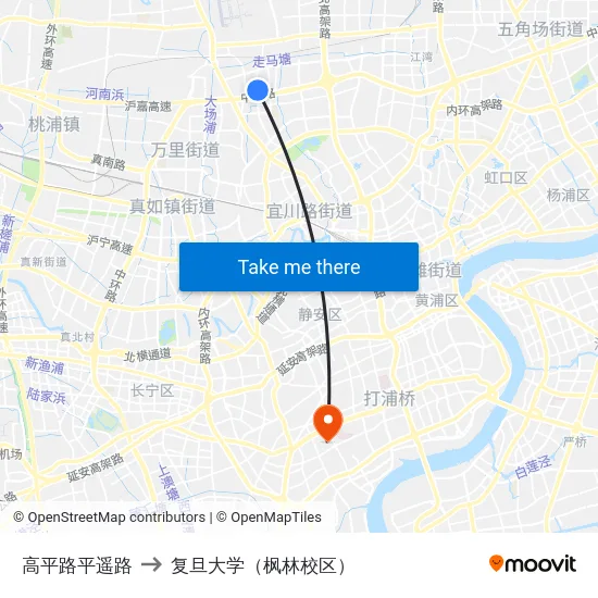 高平路平遥路 to 复旦大学（枫林校区） map