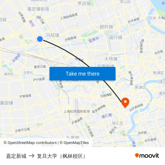 嘉定新城 to 复旦大学（枫林校区） map