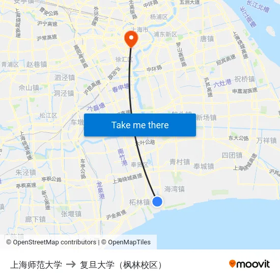 上海师范大学 to 复旦大学（枫林校区） map