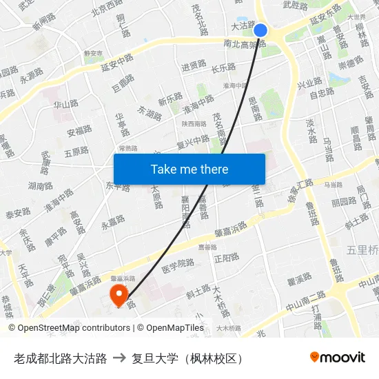 老成都北路大沽路 to 复旦大学（枫林校区） map