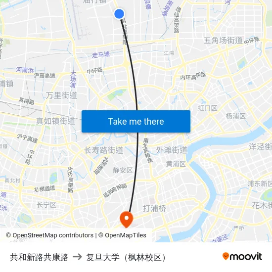 共和新路共康路 to 复旦大学（枫林校区） map