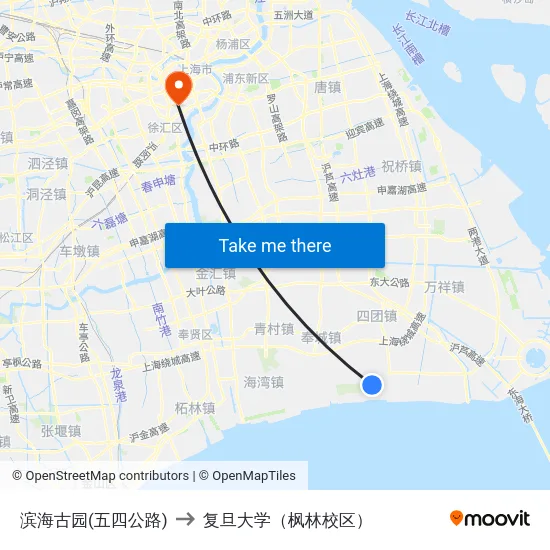 滨海古园(五四公路) to 复旦大学（枫林校区） map