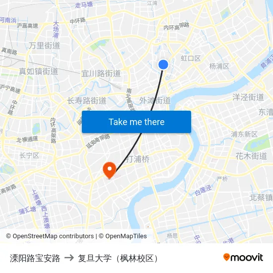溧阳路宝安路 to 复旦大学（枫林校区） map