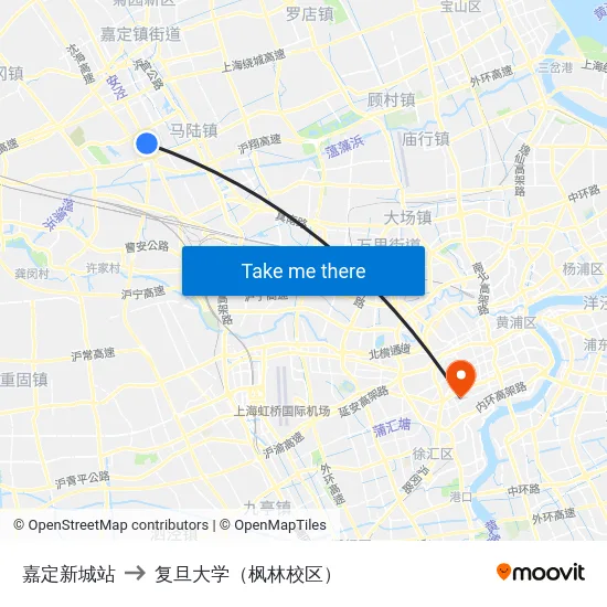 嘉定新城站 to 复旦大学（枫林校区） map